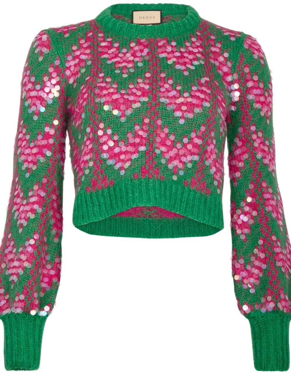 Gucci Vibrant Green and Pink Sequin Knit Size Large, brand new!